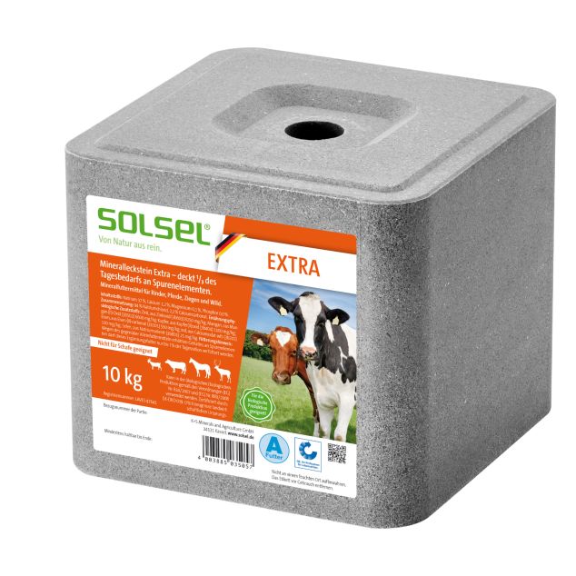 SOLSEL Mineralleckstein EXTRA 1/3 – Mineralfuttermittel für Rinder, Pferde und Schweine