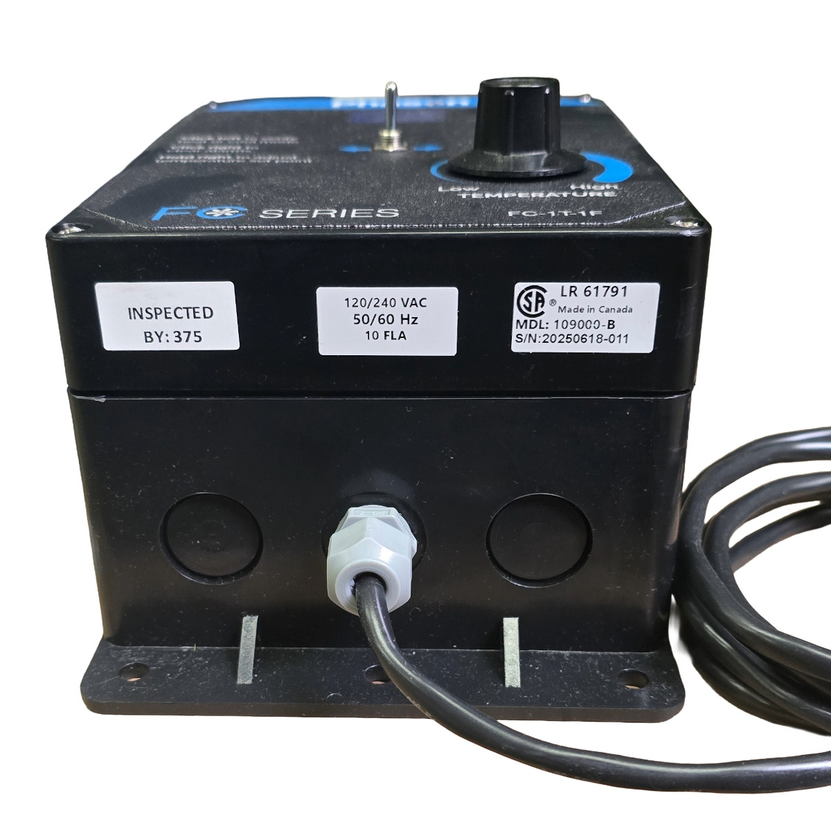 Temperatursteuerung  für 230 Volt Lüfter FC-1T-1F 10A Ansicht von unten