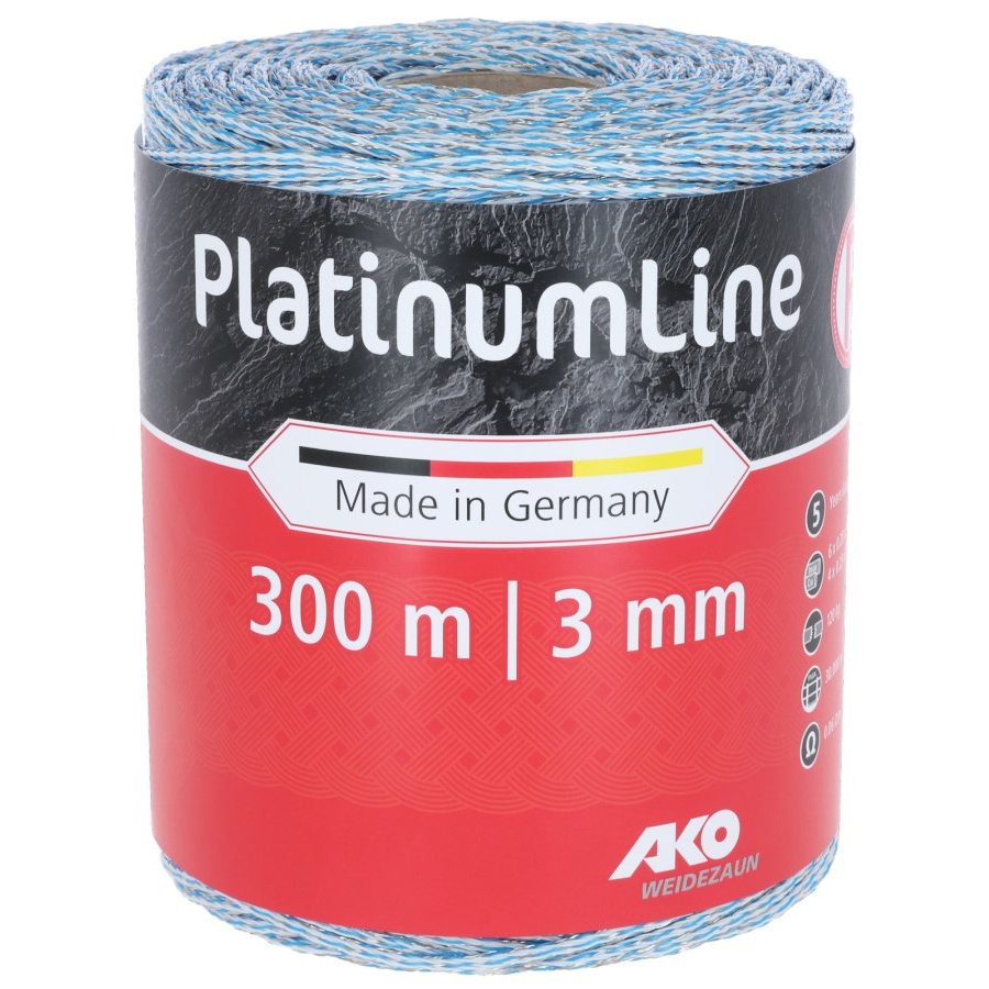 Weidezaunlitze PlatinumLine | 300 m | weiß - blau | AKO